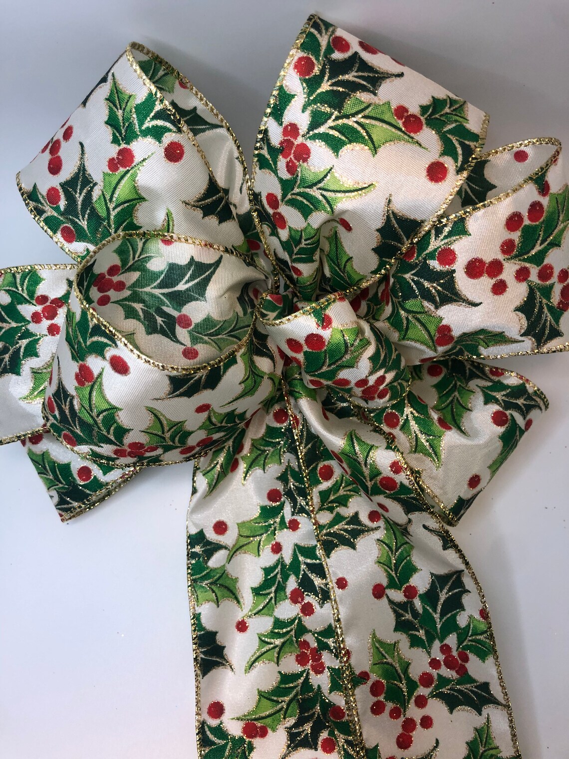 Christmas Bow Holly and Berries Bow Christmas Wreath or - Etsy