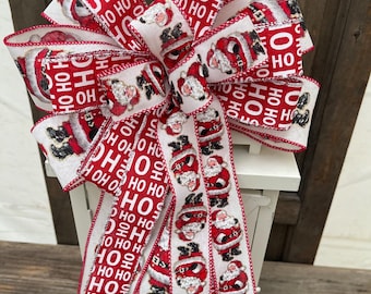 Santa Christmas bow, Christmas bow, Santa Claus bow, Ho Ho Ho ribbon, christmas wreath bow, Santa wreath bow, Christmas lantern bow.