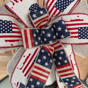 Patriotic bow, July 4th bow, Stars and Stripes bow, American flag bow, patriotic wreath bow, lantern bow