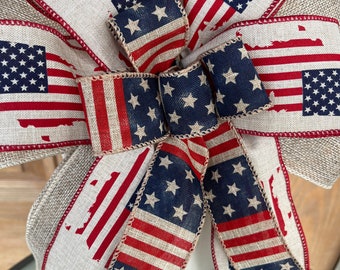 Patriotic bow, July 4th bow, Stars and Stripes bow, American flag bow, patriotic wreath bow, lantern bow
