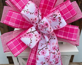 Cherry blossoms Spring bow,  cherry blossoms bow, spring pink flowers bow, spring wreath bow, spring lanter bow, spring pink bow