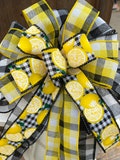 Lemons buffalo check bow, lemons lantern bow, lemons wreath bow, lemon and black buffalo check bow