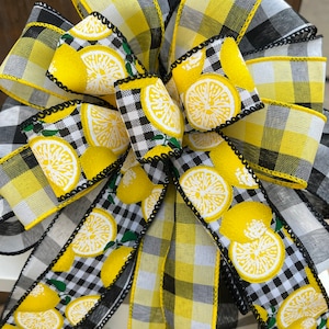 Lemons buffalo check bow, lemons lantern bow, lemons wreath bow, lemon and black buffalo check bow