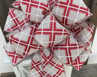 Christmas Bow, Christmas plaid bow, Christmas wreath bow, Christmas lantern bow, red glitter plaid bow, red plaid bow,