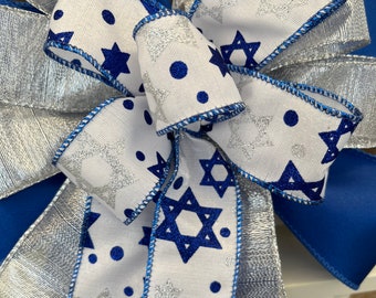 Israel support bow,  Israel flag bow,  pray for Israel,  Happy Hanukkah Bow, Star of David Bow, Blue And white Hanukkah Bow,