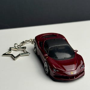 Ferrari SF90 Keychain, Die-Cast Metal, 1/64th Scale Sports Car Keyring