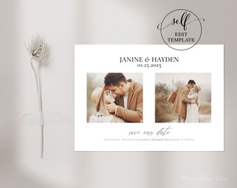 DIY ~ Save The Date Self Print Template, Photocard Save the Date, Digital or Print Save the Date, 2 Photos