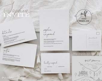 Sophia ~ DIY Wedding Invitation Template 15 Piece Set (DIY Wedding Map Template included)