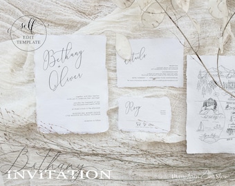Bethany ~ DIY Wedding Invitation Template 15 Piece Set (DIY Wedding Map Template included)