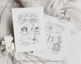 Map ~ DIY Wedding Map Creator Template -  Create Your Own Map - Event Map, Wedding Map, Travel Map, Location Map, Party Map