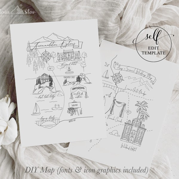 Map ~ DIY Wedding Map Creator Template -  Create Your Own Map - Event Map, Wedding Map, Travel Map, Location Map, Party Map