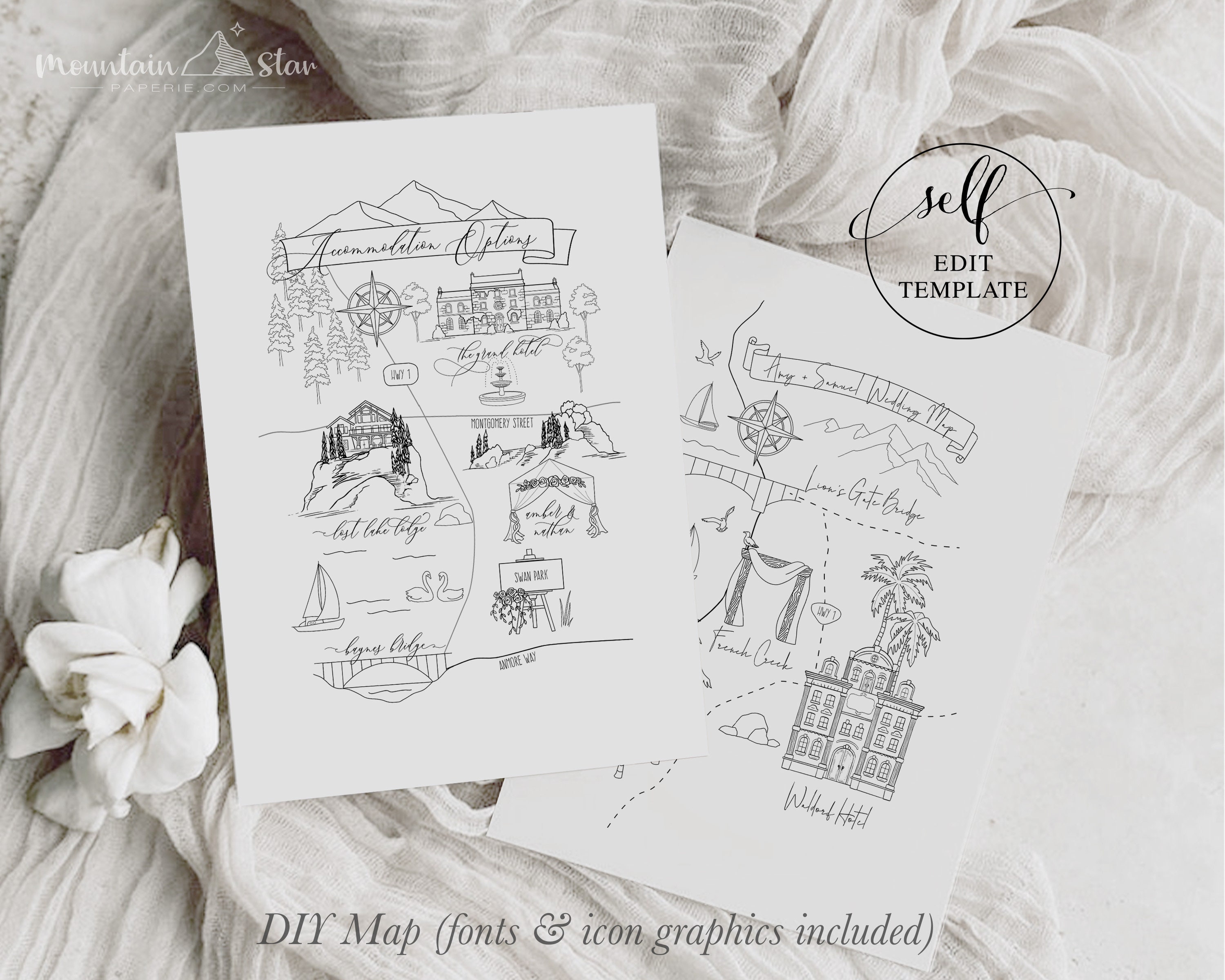 Map ~ DIY Wedding Map Creator Template -  Create Your Own Map - Event Map, Wedding Map, Travel Map, Location Map, Party Map