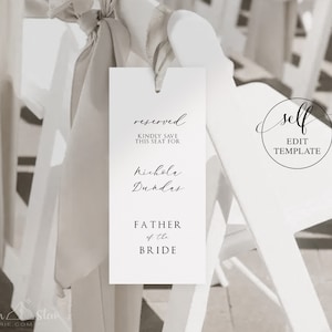 DIY ~ Reserved Seating Wedding Ceremony Chair Tag Template
