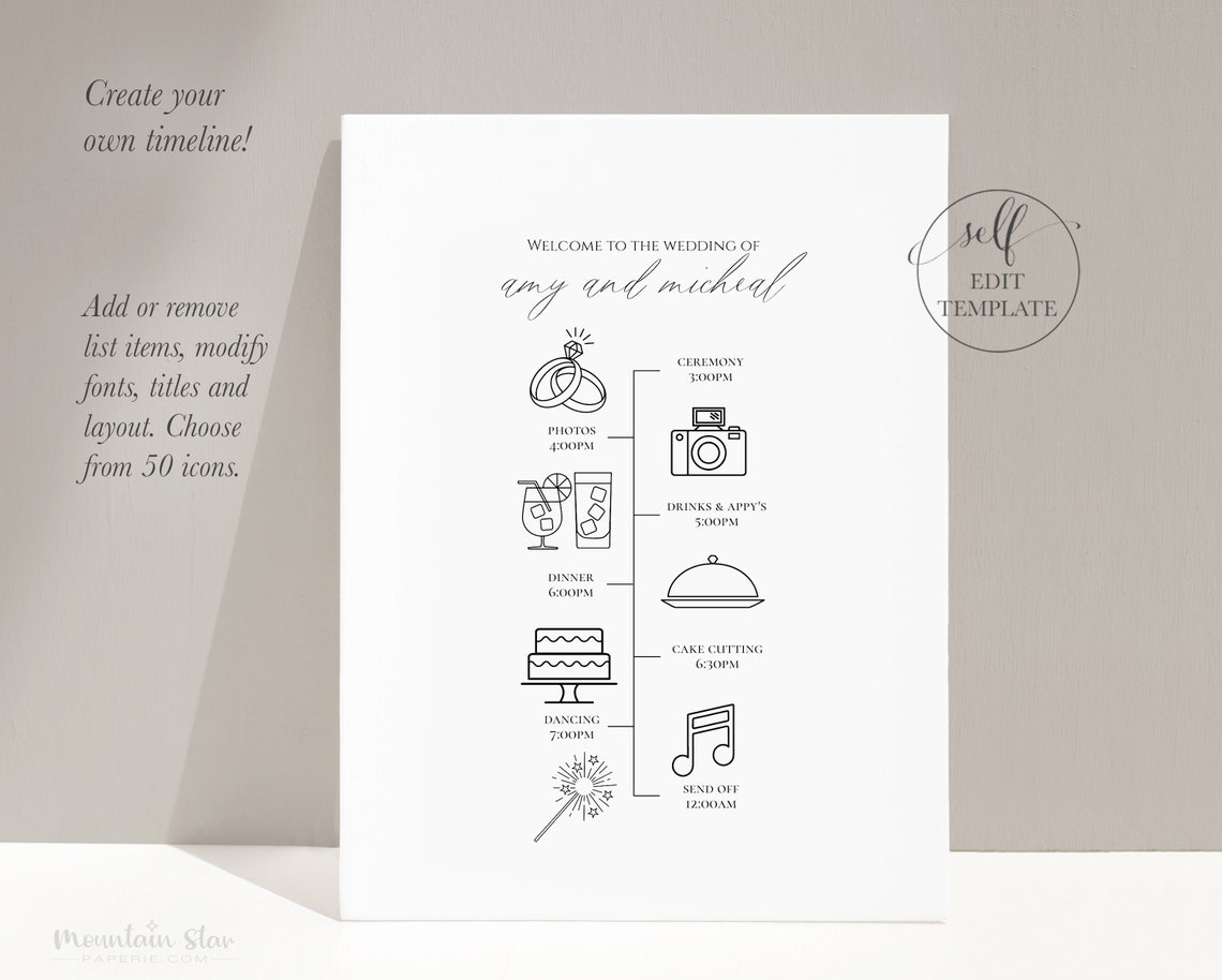 Timeline Diy Example DIY Timeline Itinerary Program Template Wedding Party - Etsy