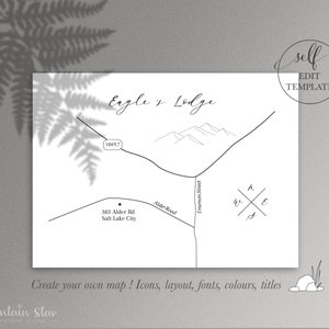 Map ~ DIY Wedding Map Creator Template -  Create Your Own Map - Event Map, Wedding Map, Travel Map, Location Map, Party Map