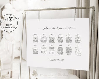 DIY Seating Chart Sign, Customize Self Edit, Wedding Reception Seating Plan 36x24