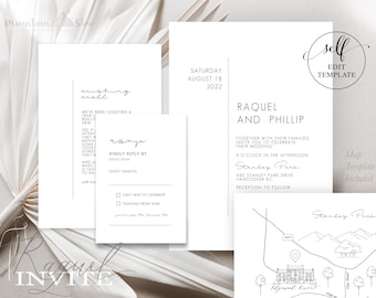 Raquel ~ DIY Wedding Invitation Template 15 Piece Set (DIY Wedding Map Template included)