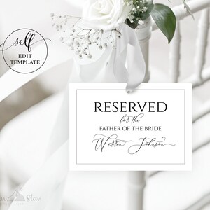 DIY ~ Reserved Seating Wedding Ceremony Chair Tag Template