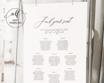 DIY Seating Chart Sign, Customize Self Edit, Wedding Reception Seating Plan 24x36