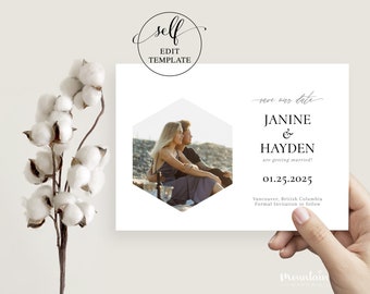 DIY ~ Save The Date, Hexagon, Self Print Template, Photocard Save the Date, Digital or Print Save the Date