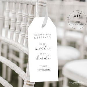 DIY ~ Reserved Seating Wedding Ceremony Chair Tag Template