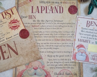 Personalised Invitation to Lapland UK, Lapland Invite, Vintage Official Letter from Santa Claus, Father Christmas, North Pole, Wax Seal