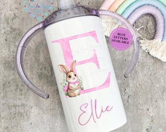 Easter Sippy Cup, Personalised Pink or Blue Bunny Alphabet, 12oz Children's Tumbler, Easter Egg Hunt, Easter Gift