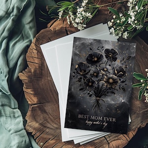 Beste moeder ooit Moederdagkaart om af te drukken, Moederdag, cadeau, moeder, boeket, kaart, zwart wit goud, direct PDF-bestand