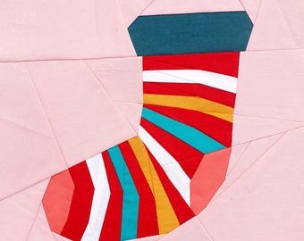 Striped Socks – FPP Quilt Block Pattern | Foundation Paper Piecing | PDF Pattern