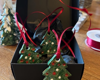 Handmade ceramic Christmas tree decoration set of 3