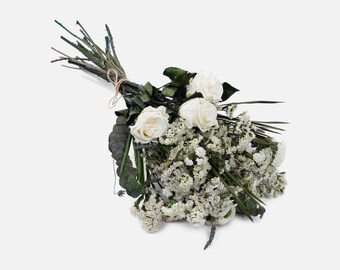Duurzaam wit bloemboeket | Geconserveerde rozen | Gedroogde | Bloemen | Gaat meer dan een jaar mee | Eeuwige bloemen