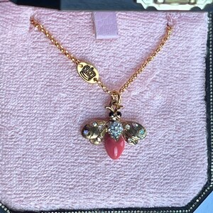 Brand New Juicy Couture CORAL BEE Pendant Gold Chain Wish Necklace image 1