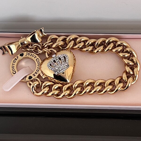 NWT Juicy Couture BOW TOGGLE Heart  Crown Locket Bracelet (17DCGL2)