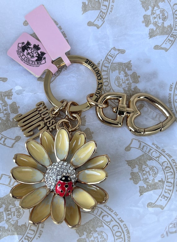 NWT Juicy Couture Yellow Flower DAISY LADYBUG Charm Key Fob