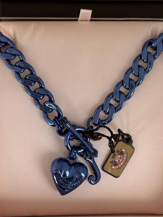 NWT Juicy Couture METALLIC BLUE Puffed Heart Starter