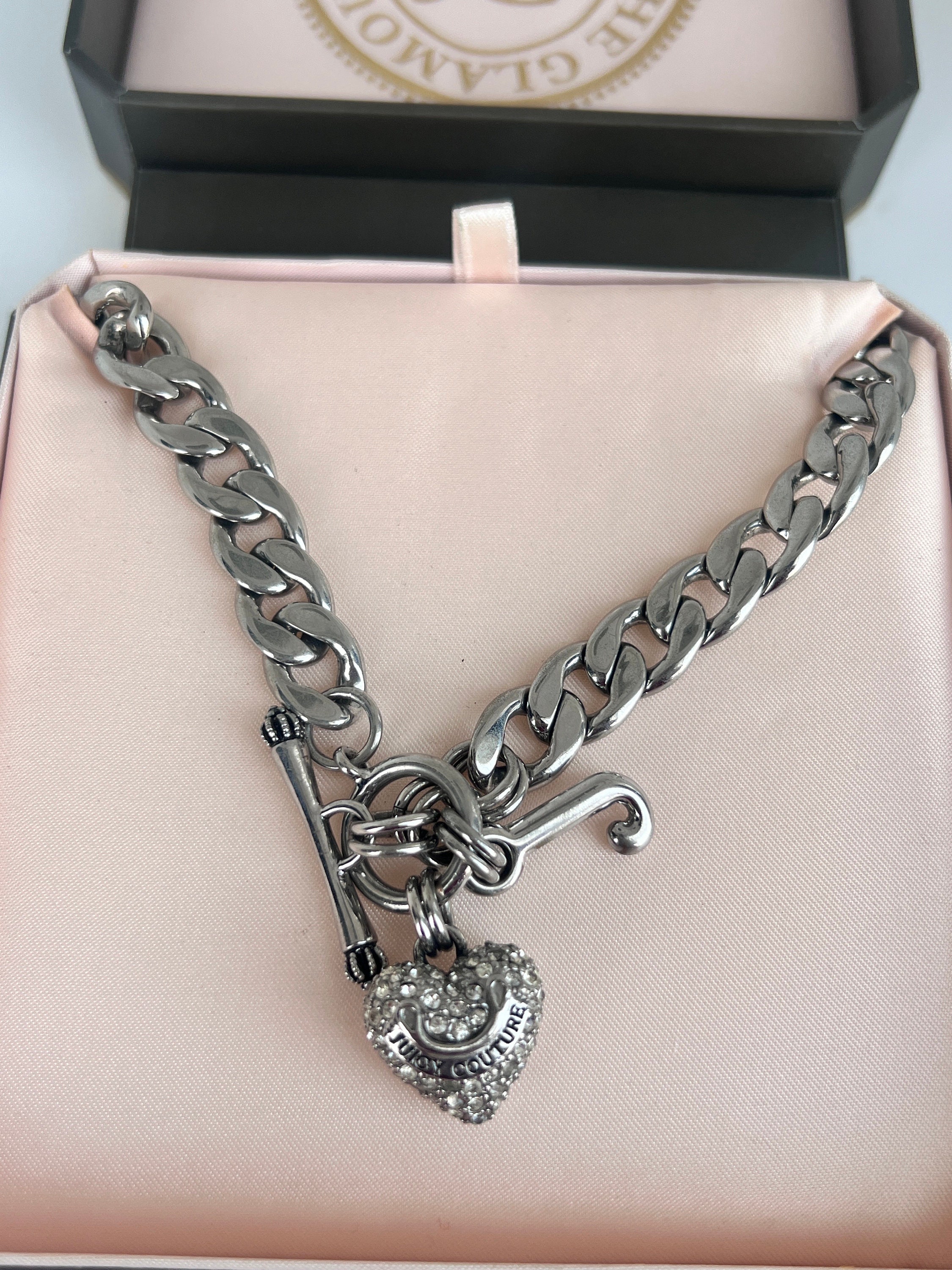 NWT Juicy Couture Pave PUFFED HEART Long Necklace 
