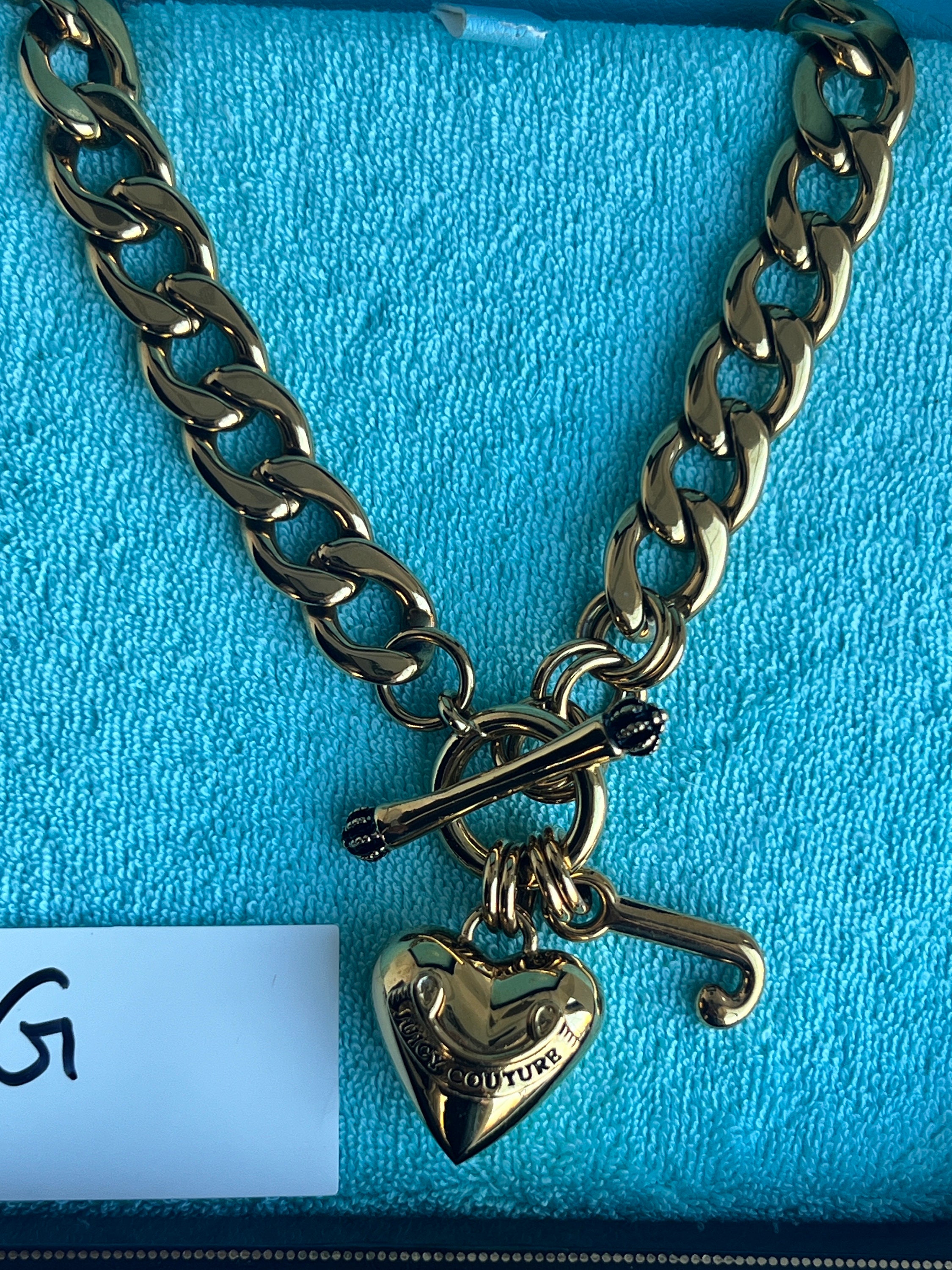 Vintage Juicy Couture Gold Tone Puff Heart Banner Starter Necklace
