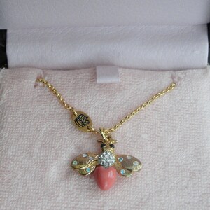 Brand New Juicy Couture CORAL BEE Pendant Gold Chain Wish Necklace image 2