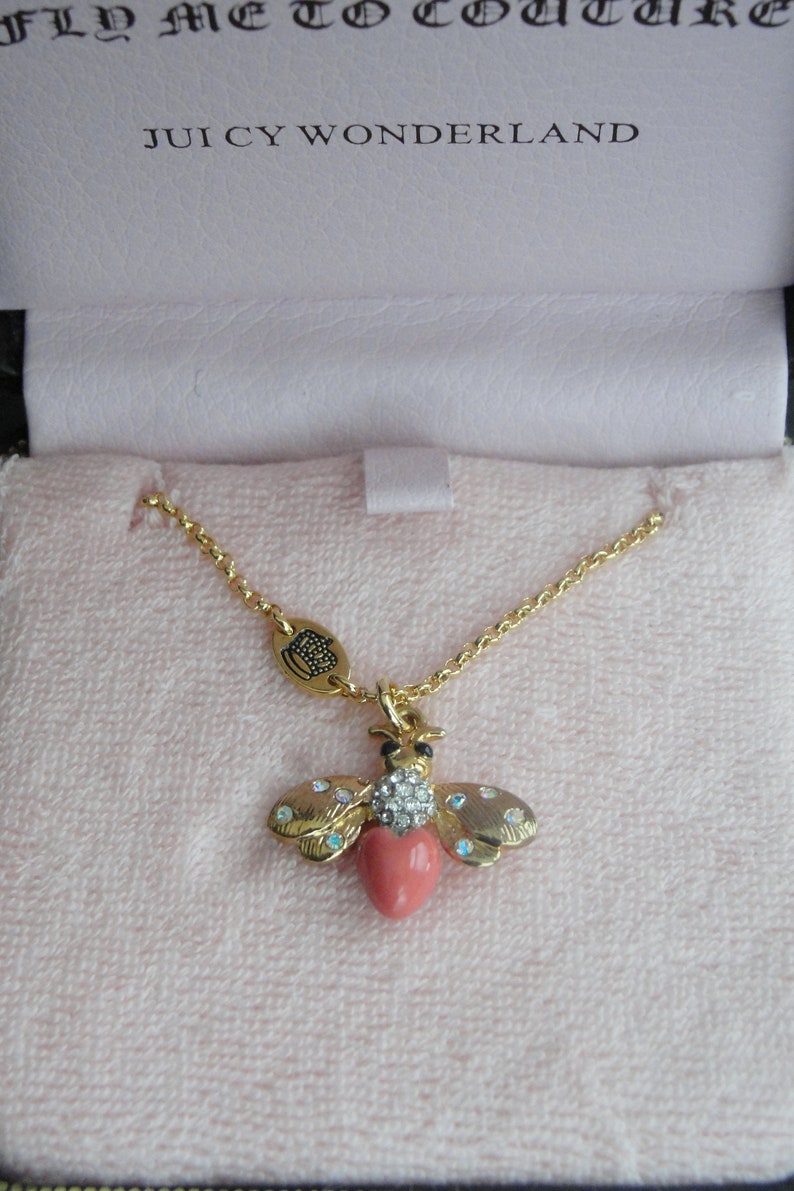 Brand New Juicy Couture CORAL BEE Pendant Gold Chain Wish Necklace image 2