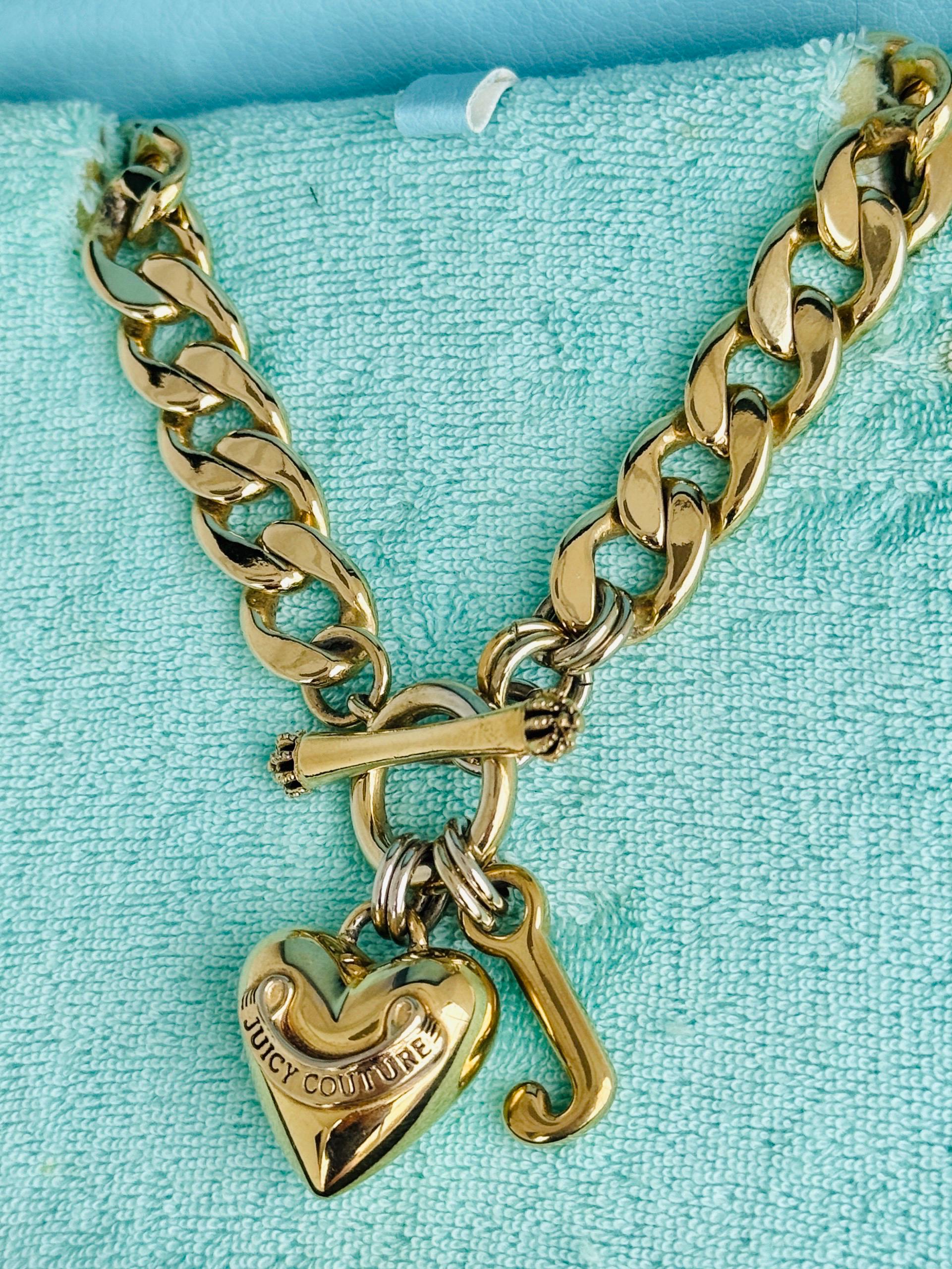 Juicy Couture Heart Pendant Gold Chain Belt Y2K Size S/M Rare NEW Goldtone Heart and Juicy Toggle Charm Necklace - Juicy Couture main image 2