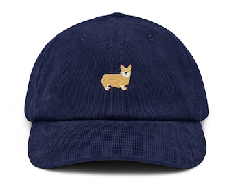 Bonnet corgi en velours côtelé à broderies