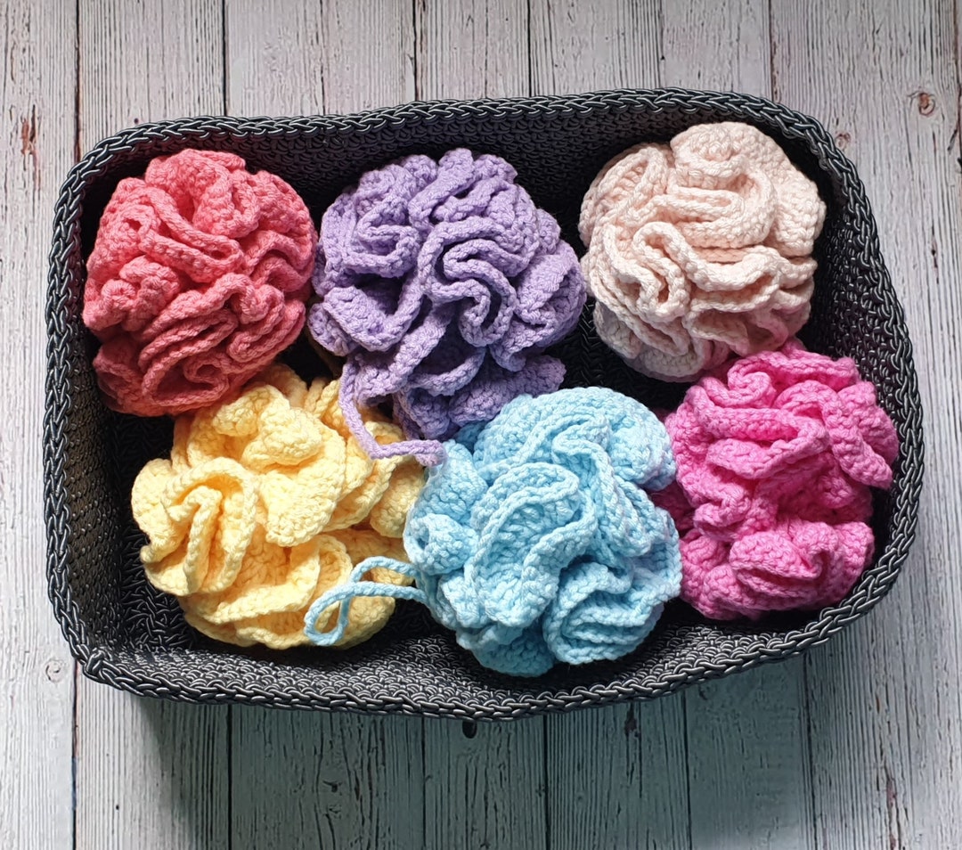Hand Crocheted Shower Puff, Colorful Bath Puffs, Puff Pouf Wash Cloth