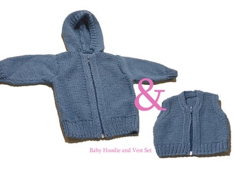 Baby Hoodie and vest set, Crochet Sweater and Vest, Handknitt Baby Jacket Set, Welcome Baby Gift, Handknit baby clothes