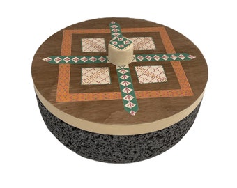 Mexican Tortillero Handmade of Volcanic Stone and Handpainted Parota Wood lid - Tortilla Warmer