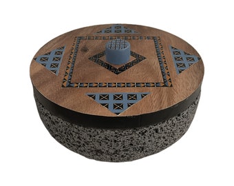 Mexican Tortillero Handmade of Volcanic Stone and Handpainted Parota Wood lid - Tortilla Warmer