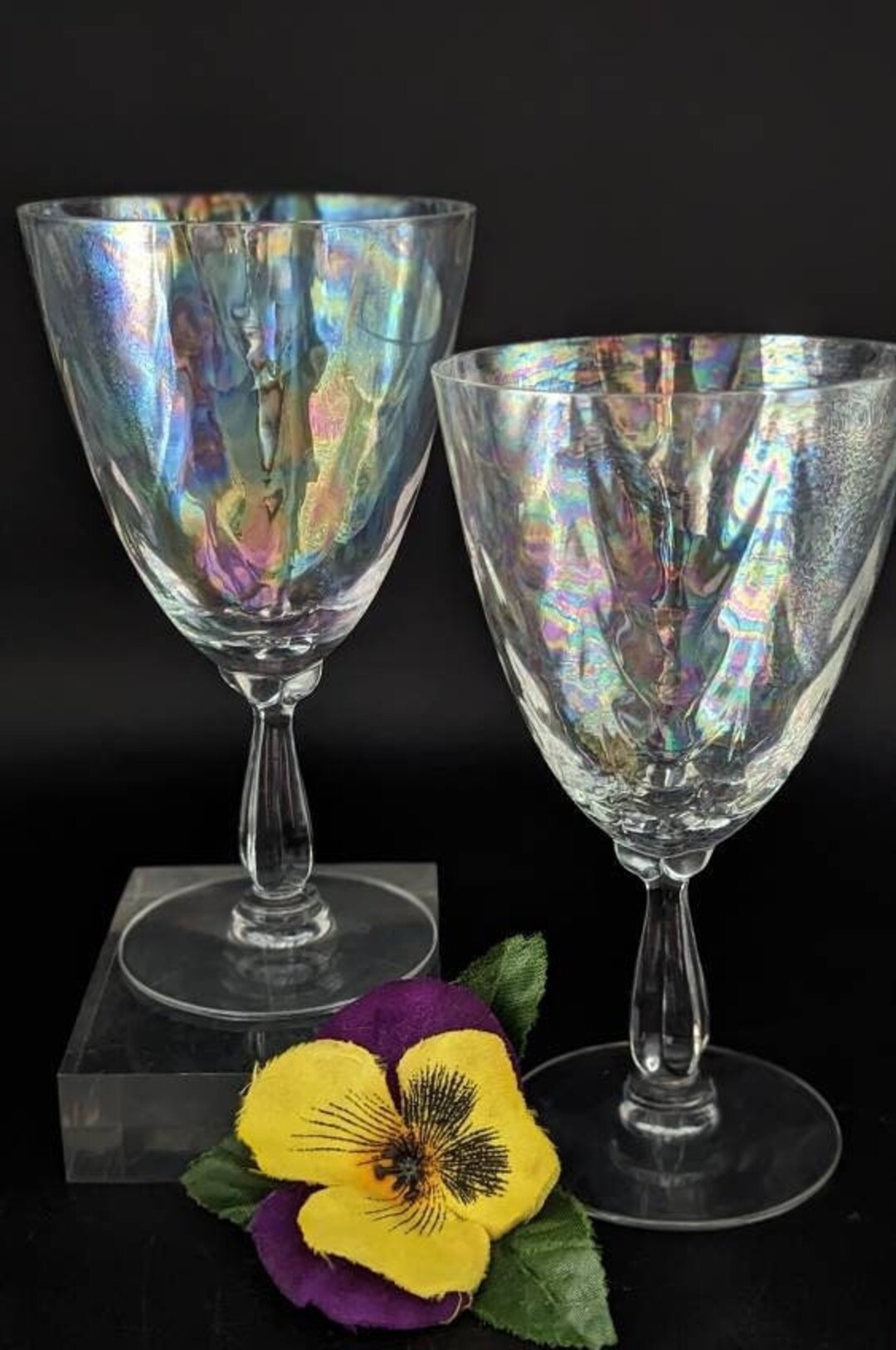 1950 Fostoria Crystal Optic Shell Pearl Clear Iridescent Stemware Set