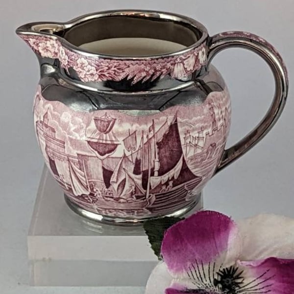 Vintage Wedgwood Ferrara Plum & Silver Lustre Creamer-6 Oz-Al8870-Made In England