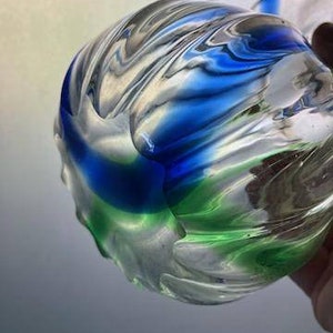 1960 Murano Art Glass Vase, Fluted W/green and Blue Hand Blown/italian ...