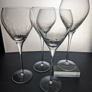 VTG 2000S-04 Pier 1 Imports Reflections Clear Crackle 9 3/4&quot; Water Goblets Set of 4 Read Description-Hand Blown Glass