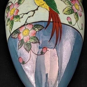 VTG Hand Painted Made In Japan Lustreware Wall Pocket-Dogwood Blossoms and Multicolored Parrot/Wall Vase/Wall Decor